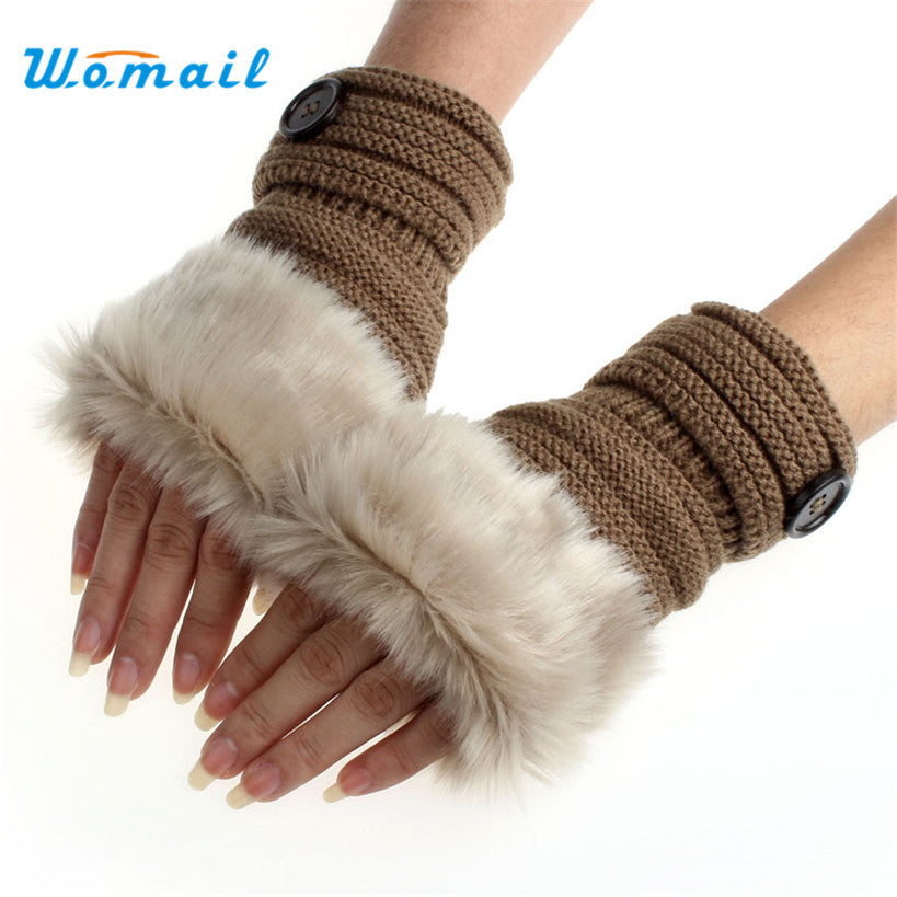 Amaizng Fashion Winter Knitted Faux Fur Fingerless Gloves Women Wrist Soft Warm Mitten Free Shipping
