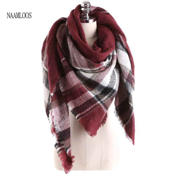 Brand models Scarf women temperament Acrylic Square Shawl grid Warm Cape