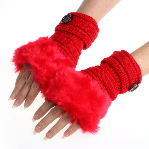 Amaizng Fashion Winter Knitted Faux Fur Fingerless Gloves Women Wrist Soft Warm Mitten Free Shipping