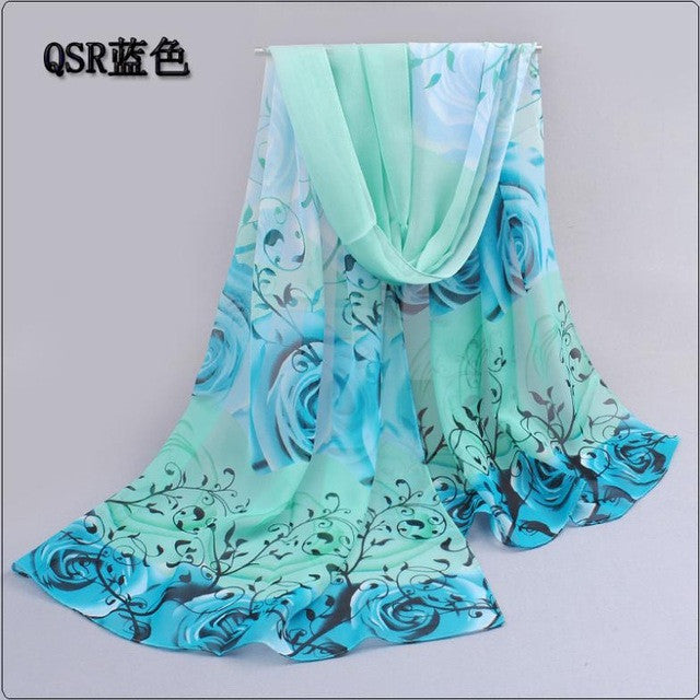 from india promotion 2017 rose print chiffon scarves woman thin shawl turban belt wholesale hijab fashion arabic scarfs wrap qsr