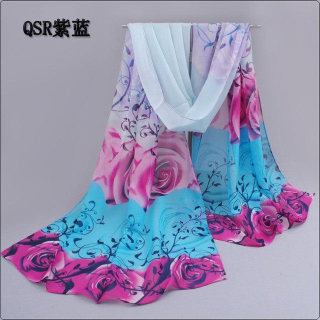 from india promotion 2017 rose print chiffon scarves woman thin shawl turban belt wholesale hijab fashion arabic scarfs wrap qsr