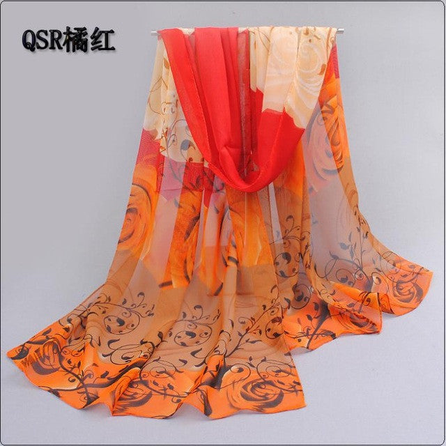 from india promotion 2017 rose print chiffon scarves woman thin shawl turban belt wholesale hijab fashion arabic scarfs wrap qsr