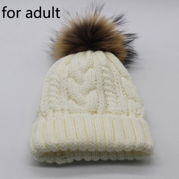 2017 New Womens Warm Fleece Inside Beanie Hats Winter Mink Raccoon Fur Pompom Hat Female Cap