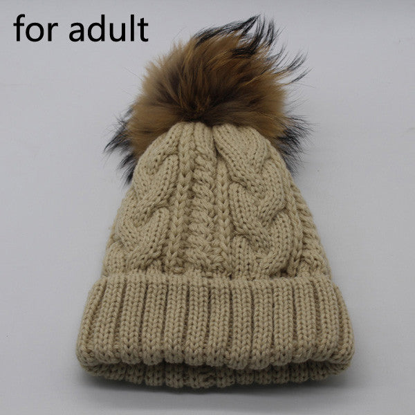 2017 New Womens Warm Fleece Inside Beanie Hats Winter Mink Raccoon Fur Pompom Hat Female Cap