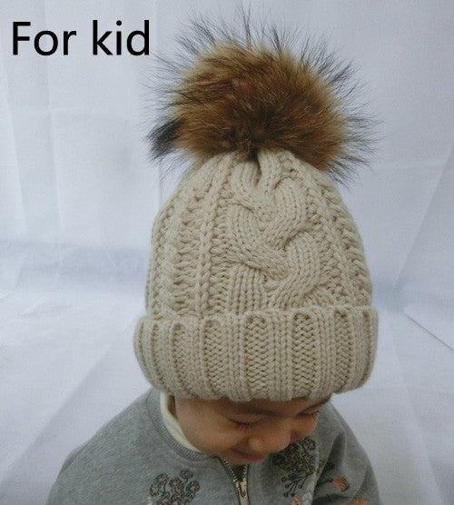 2017 New Womens Warm Fleece Inside Beanie Hats Winter Mink Raccoon Fur Pompom Hat Female Cap